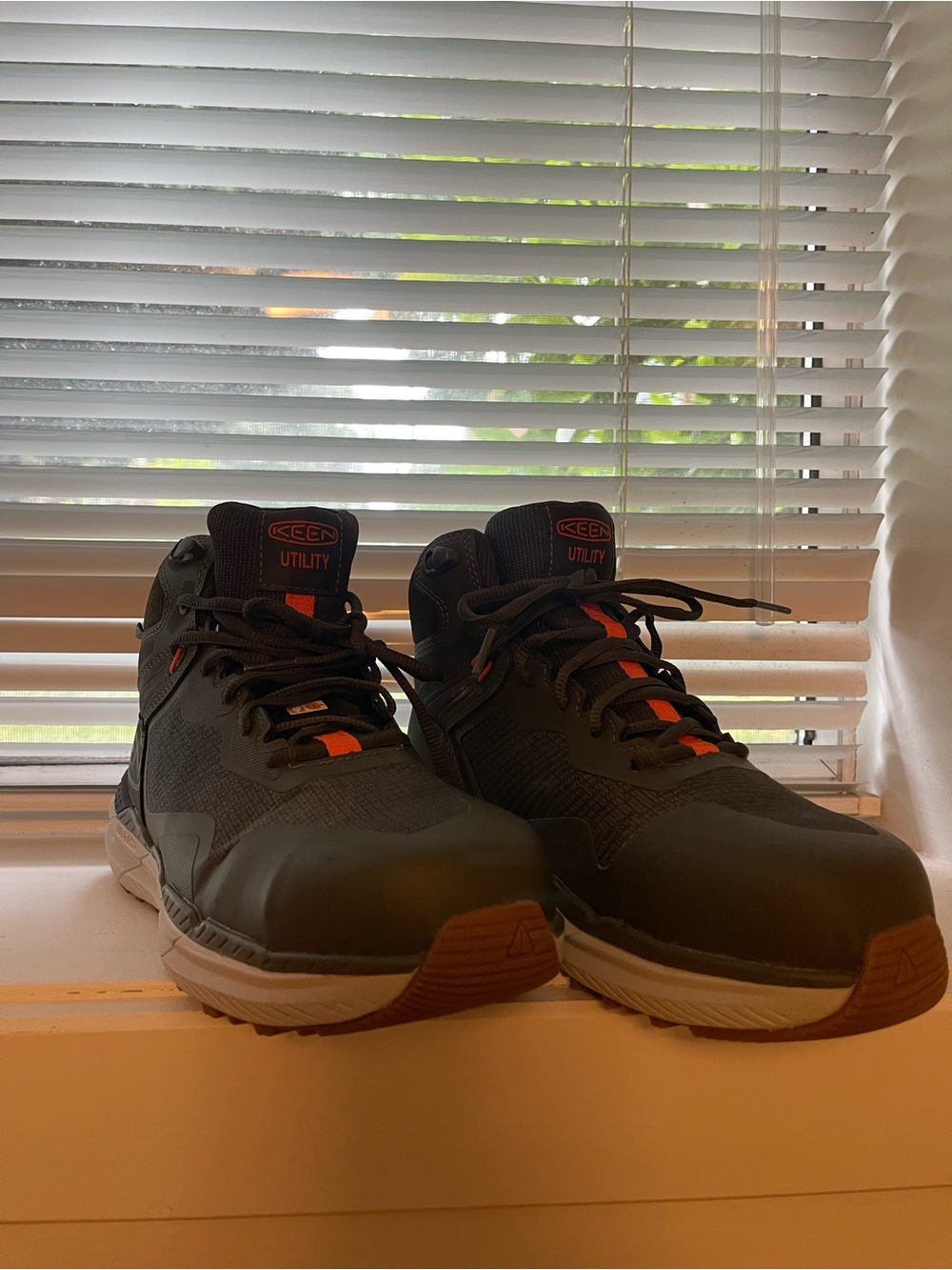 KEEN Utility Men's Dark Gray Work Sneakers with Orange Accents